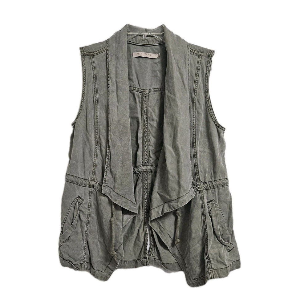 Max Jeans Olive Green Army‎ Drape Cargo Utility Vest Women's Medium Bohemian EUC